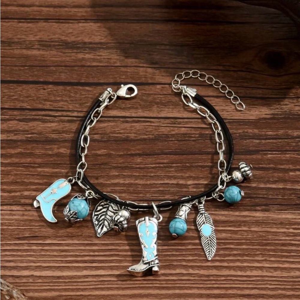 Silver and Turquoise Charm Bracelet - Picture 3 of 3